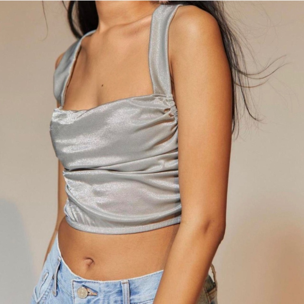 Urban Outfitters Out From Under Ella Shine Ruched Bustier Corset Top Silver